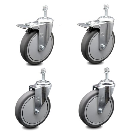 Service Caster 6 Inch Thermoplastic Rubber Swivel 3/8 Inch Stem Caster Total Lock Brake, 2PK SCC-TSTTL20S614-TPRB-381615-2-S-2